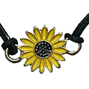 Sunflower Charm Bracelet Yellow Enamel Bead Adjustable Lightweight Summer Vibes
